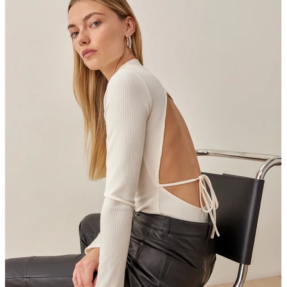 Reformation Cream Ribbed Jacques Bodysuit